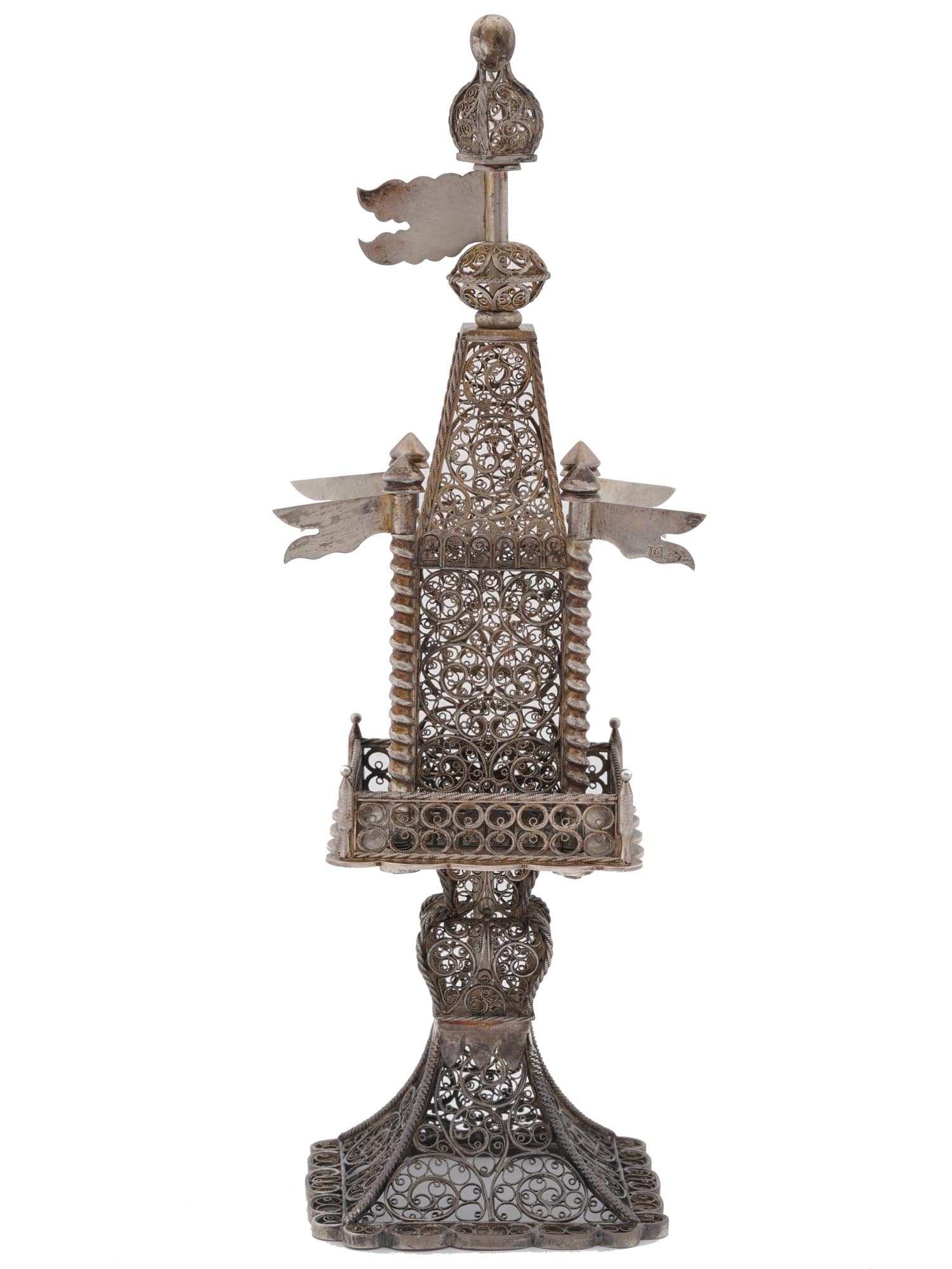 RUSSIAN JUDAICA FILIGREE SILVER SPICE TOWER PIC-4